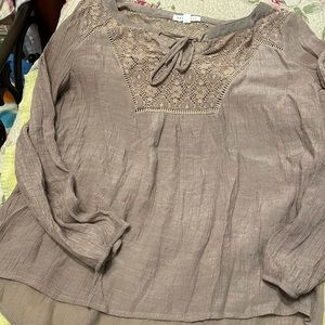 Tan size large lace V neck shirt